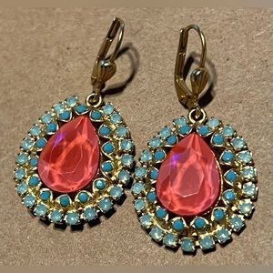 Coral tear drop Swarovski crystal earrings